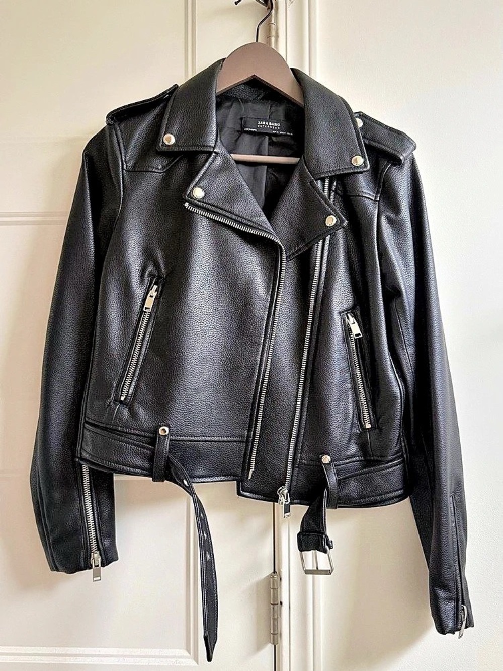 Zara Faux Leather Biker Jacket Black Small